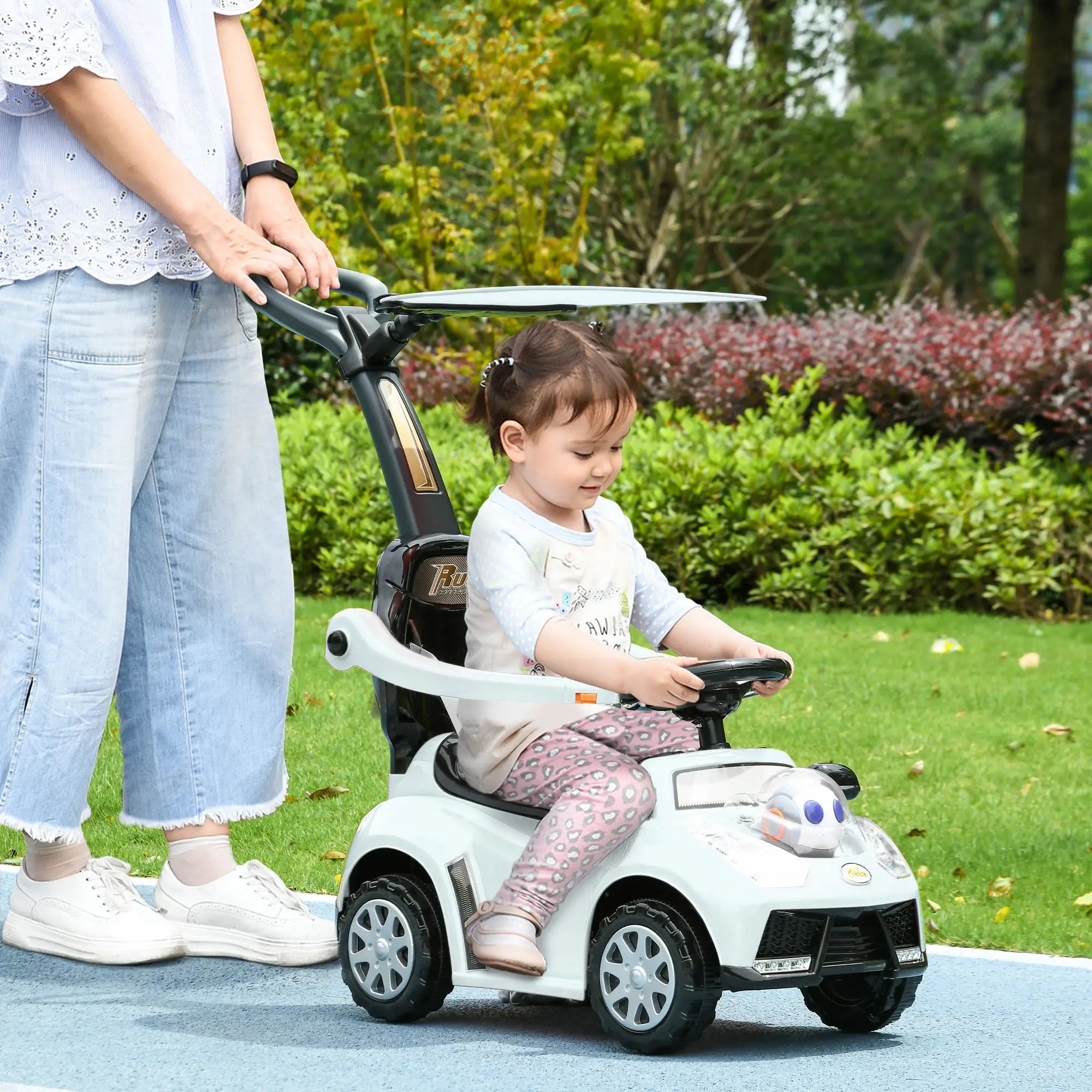 3 in 1 Kids Push Car, Foot to Floor Design, Music, Light, White Push Cars for Toddlers at Gallery Canada