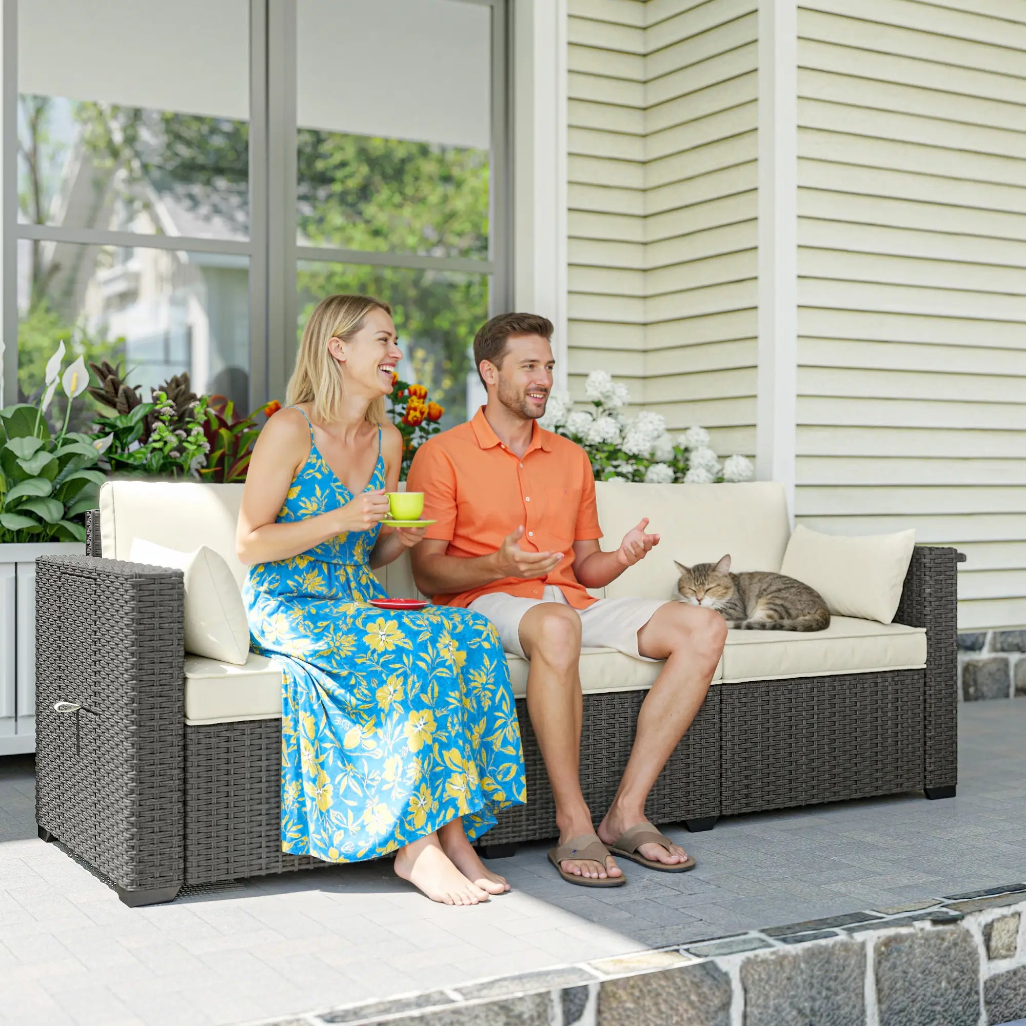 3 Seater Wicker Patio Sofa, 6