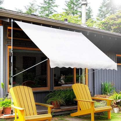 10x5ft Manual Retractable Awning, Patio Sun Shade, Water Resistant, White Window Awnings at Gallery Canada