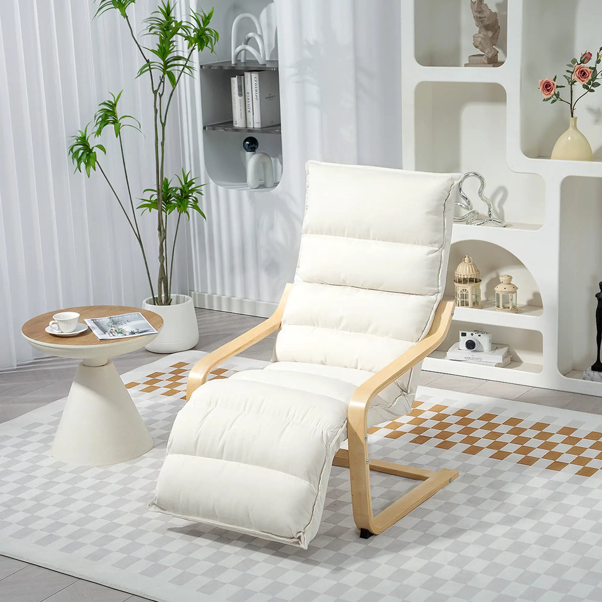 Accent Chair, Velvet Upholstered Living Room Chair with Footrest, Wood Frame, Cream White Accent Chairs at Gallery Canada