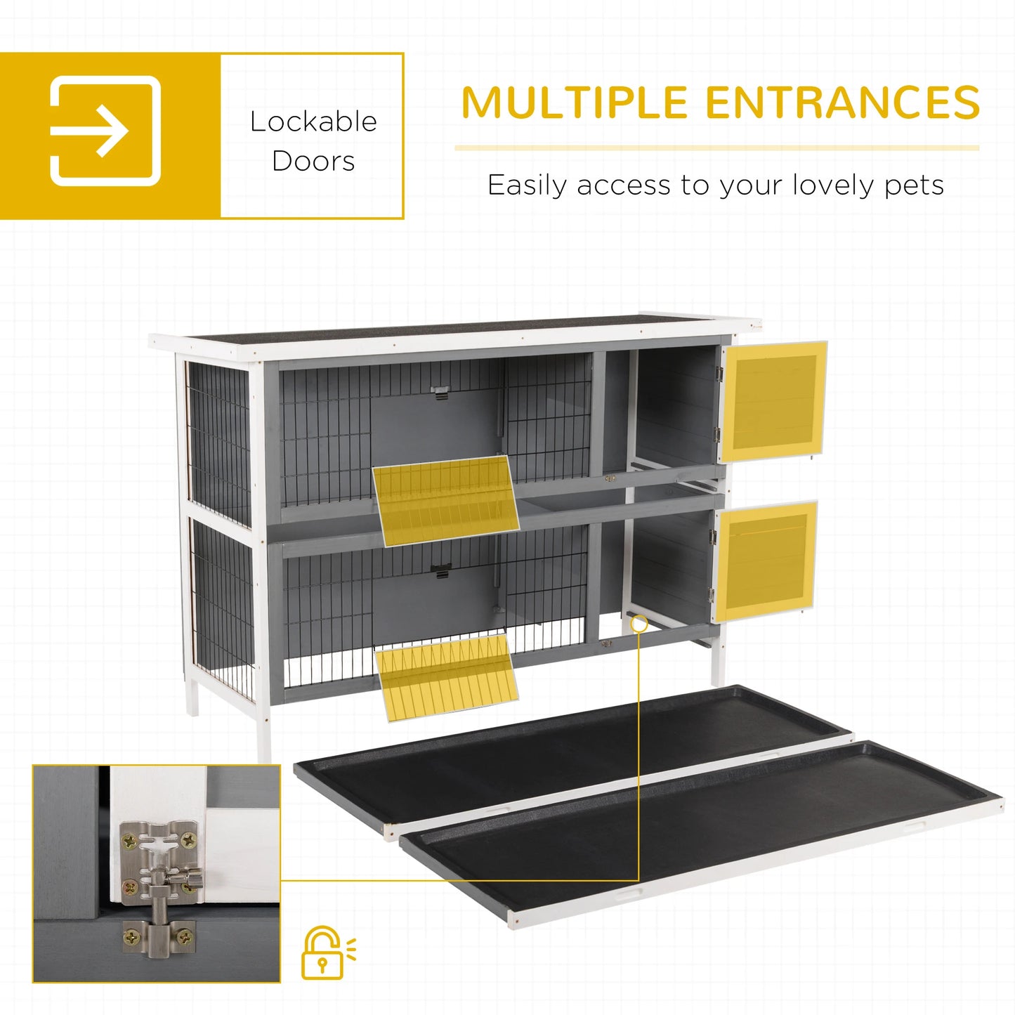 2 Tier Wooden Rabbit Hutch Bunny Pet House Wooden Coop Run, Grey Rabbit Hutch at Gallery Canada