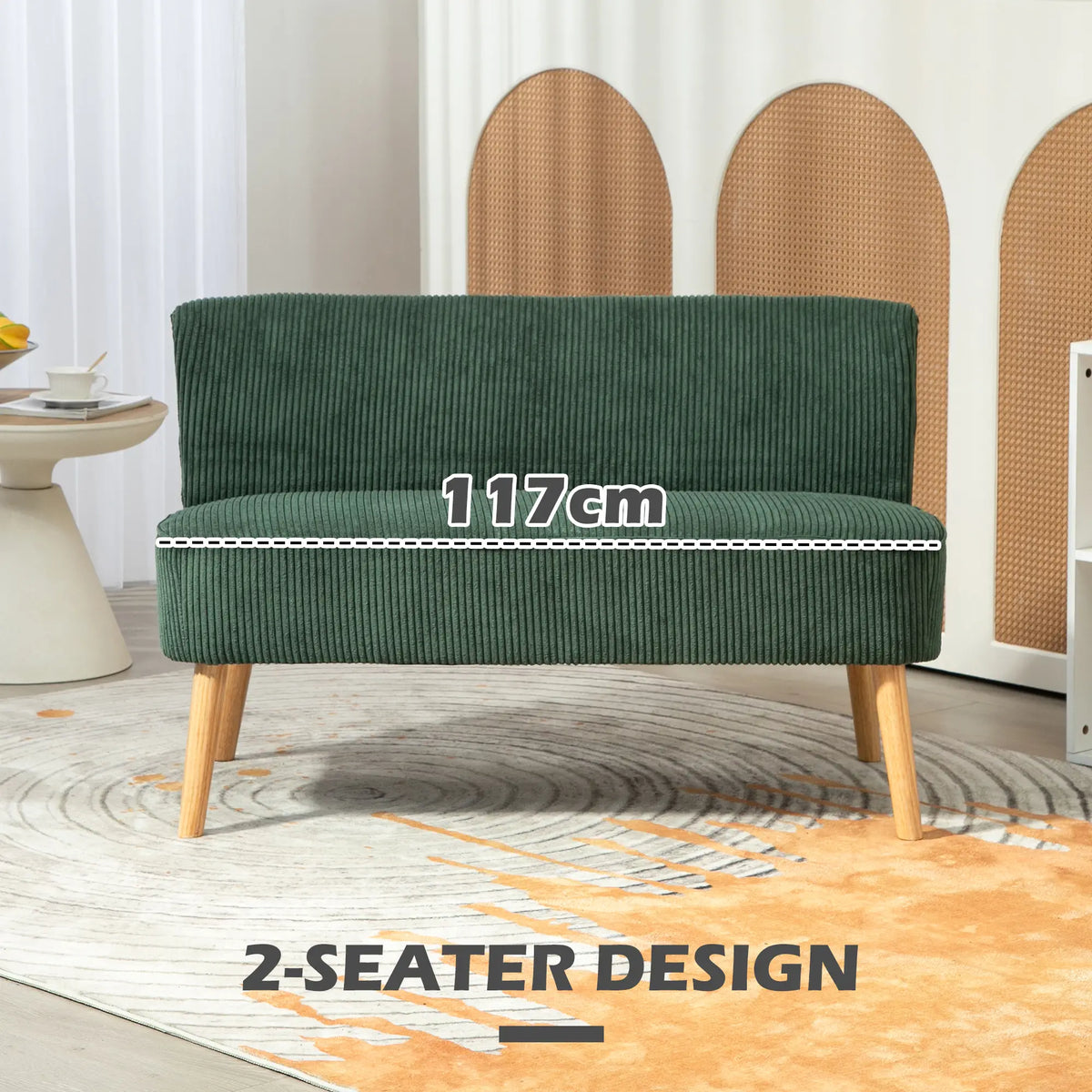 Modern 2 Seater Sofa, Upholstered Couch with Rubber Wood Legs, Green 2-Seater Sofas at Gallery Canada