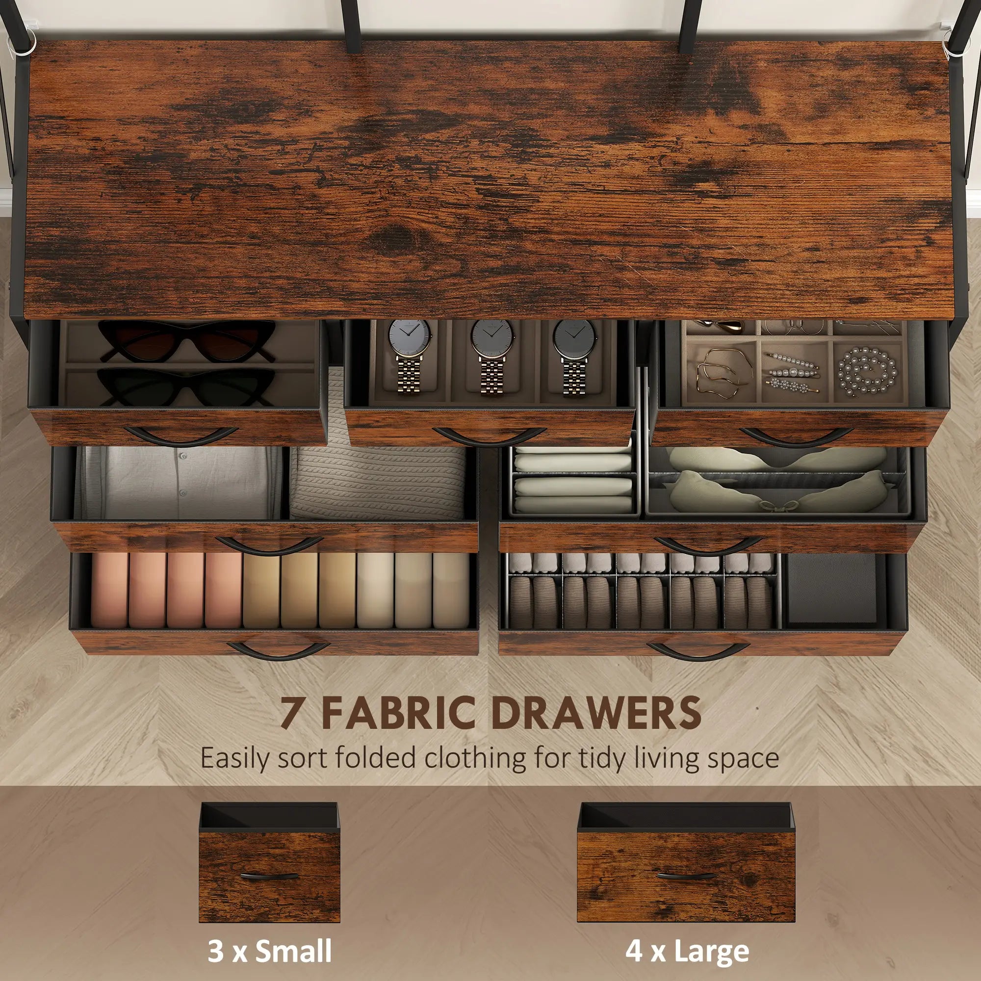 4-In-1 Coat Rack, 7 Drawer Fabric Dresser, Hall Tree 14 Hooks, Rustic Brown Clothing Storage at Gallery Canada