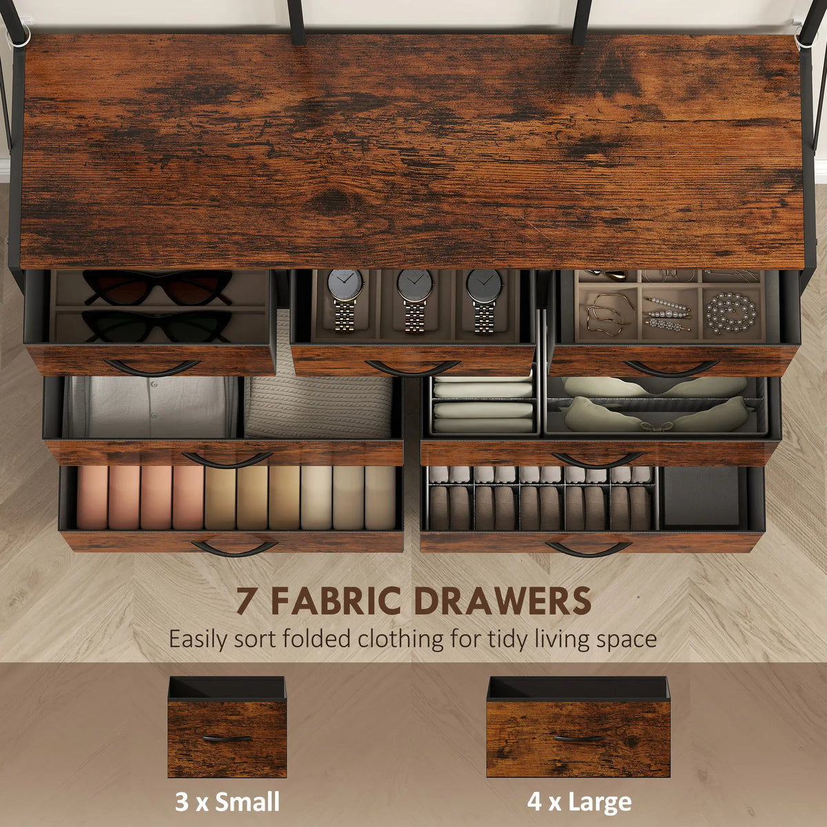 4-In-1 Coat Rack, 7 Drawer Fabric Dresser, Hall Tree 14 Hooks, Rustic Brown Clothing Storage at Gallery Canada