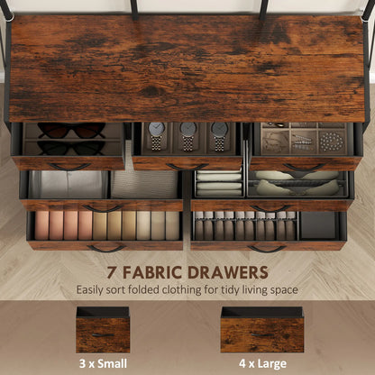 4-In-1 Coat Rack, 7 Drawer Fabric Dresser, Hall Tree 14 Hooks, Rustic Brown Clothing Storage at Gallery Canada