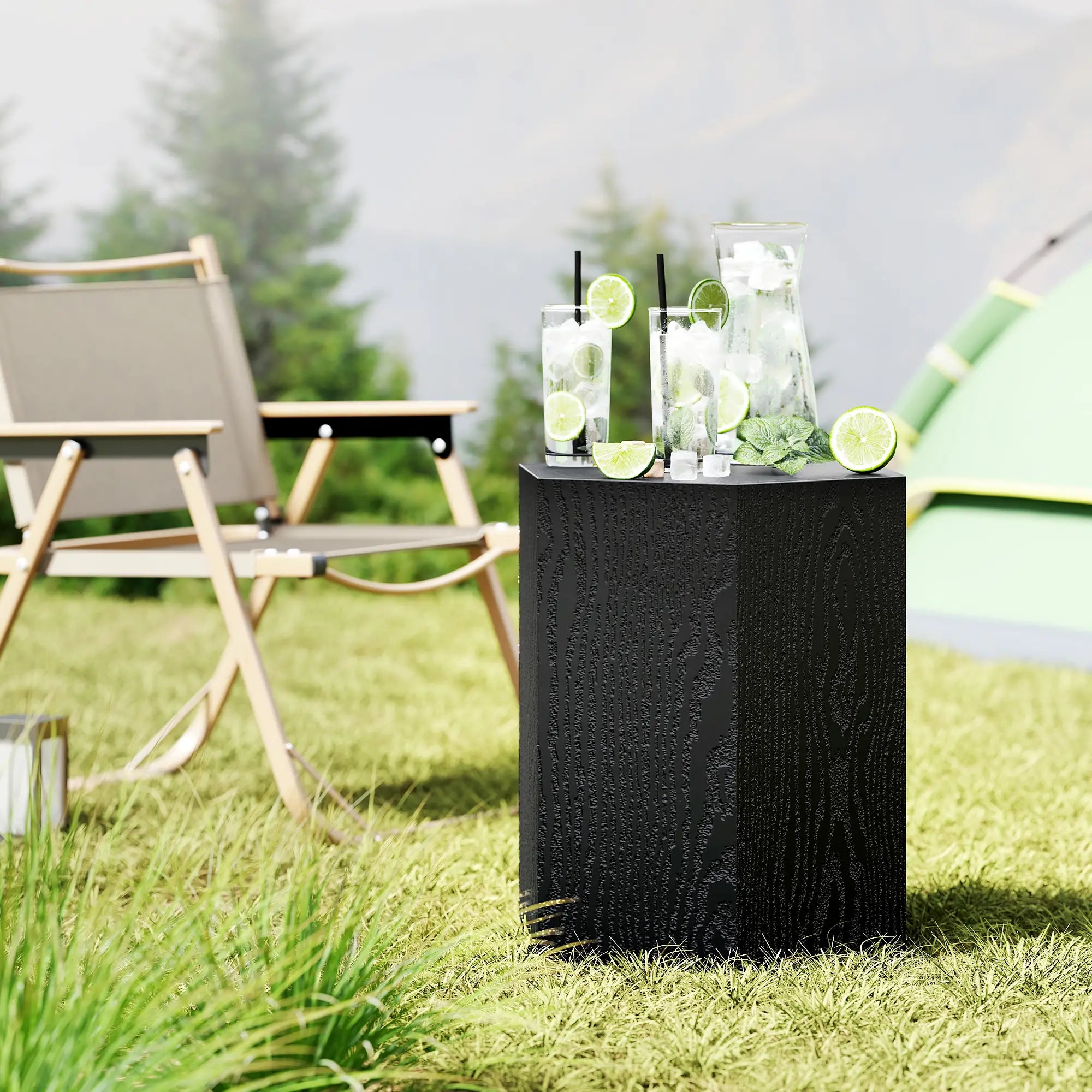 Hexagonal Side Table, Small with 4 Adjustable Feet, Indoor Outdoor, Black Side Tables at Gallery Canada