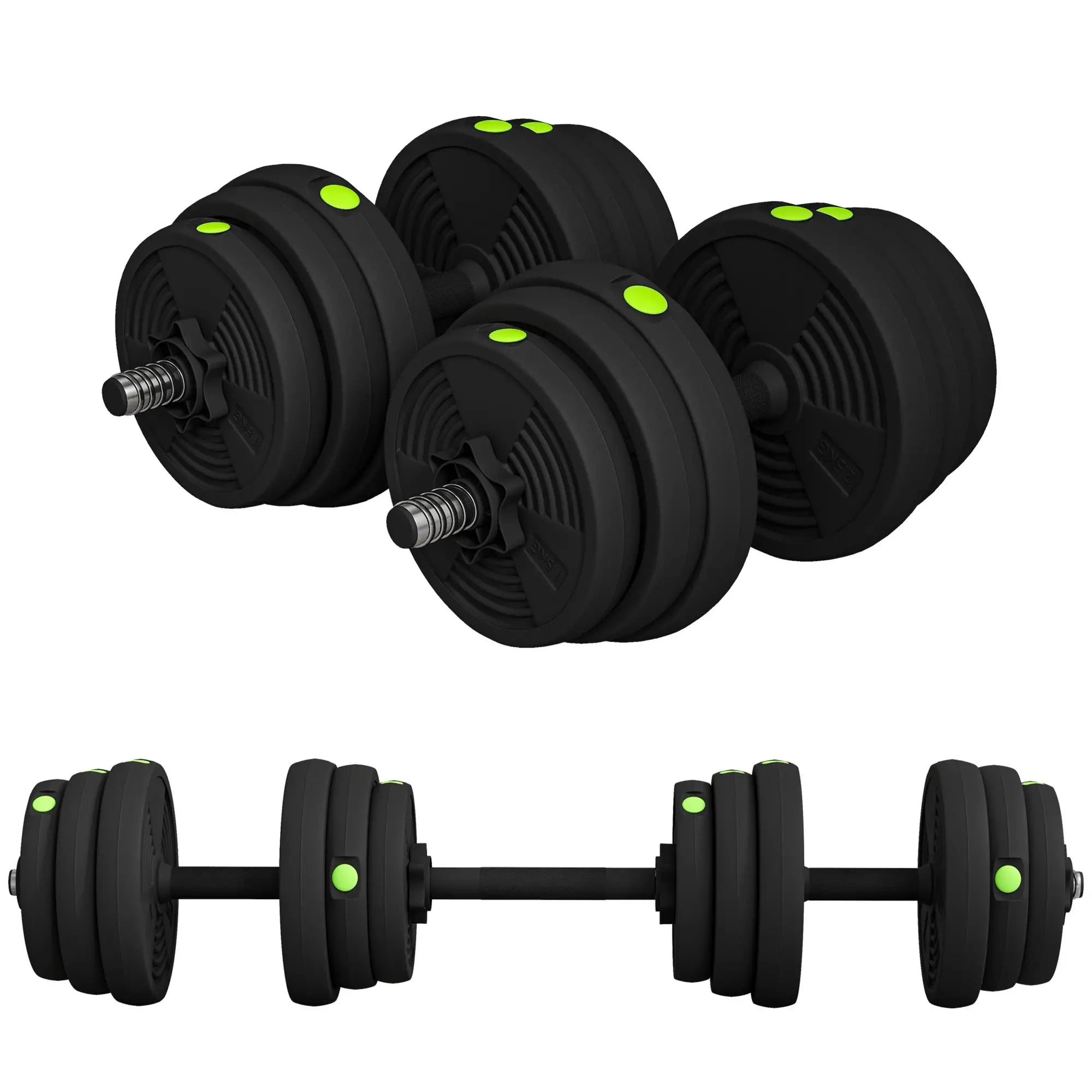 55LBS Adjustable Barbell Dumbbells Set, Non-Slip Handles Home Gym Dumbbells & Barbells Green and Black at Gallery Canada