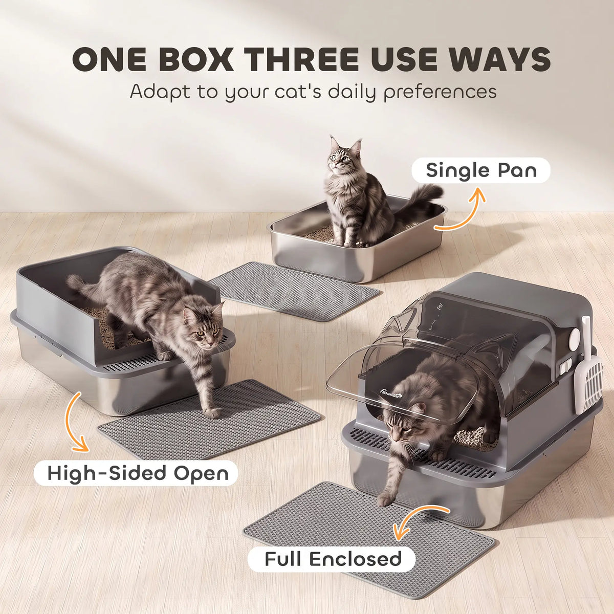 XXL Stainless Steel Cat Litter Box, Flip Lid, Mat, Scoop Cat Litter Box Enclosures at Gallery Canada