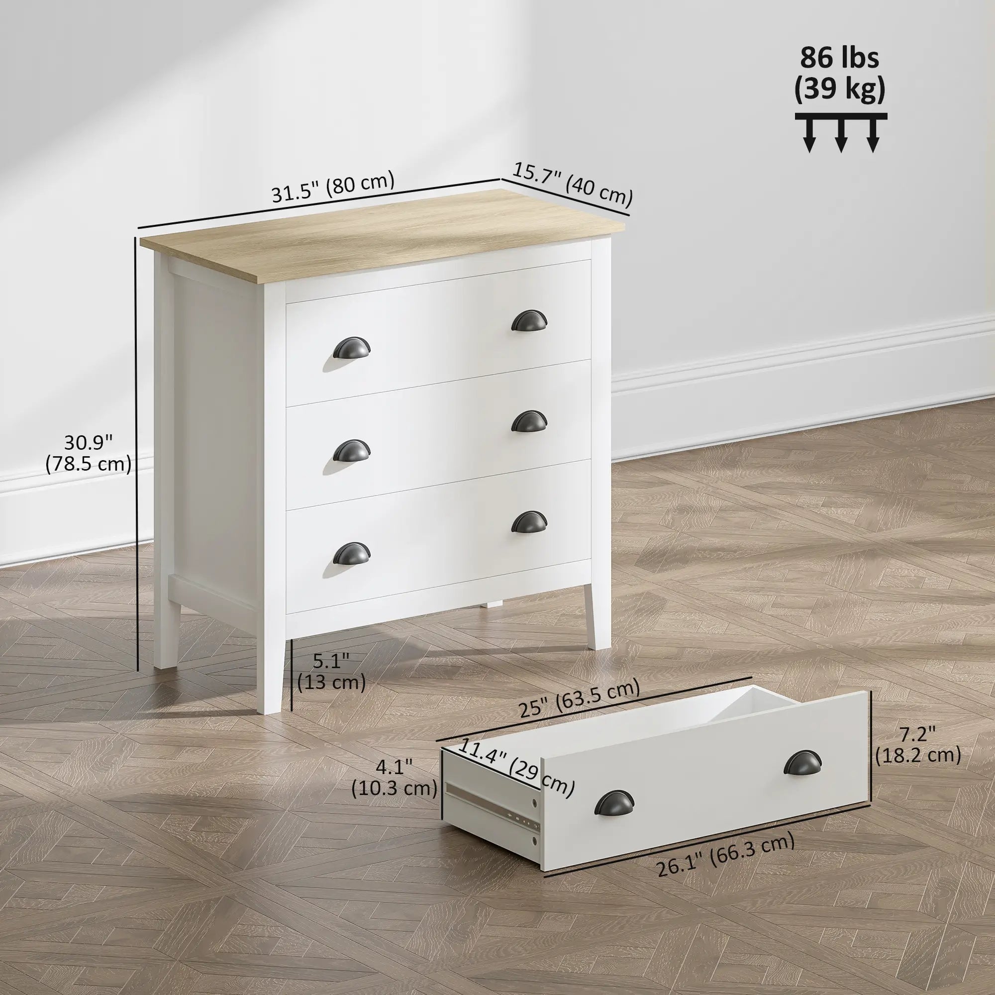 Modern 3 Drawer Dresser, Quiet Slides, White Storage Cabinets at Gallery Canada