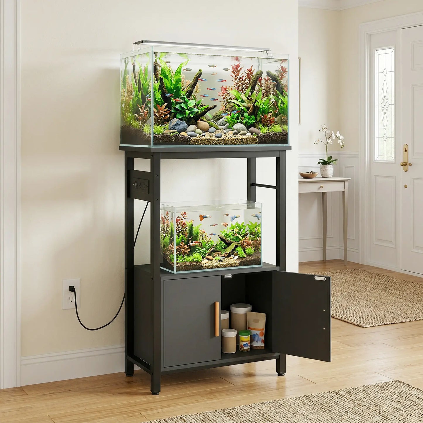 5-10 Gallon Fish Tank Stand Aquarium Stand with Power Outlets, Cabinet, Shelf, 550 lbs Capacity, 20.5" x 11" x 31.5" Small Animals at Gallery Canada