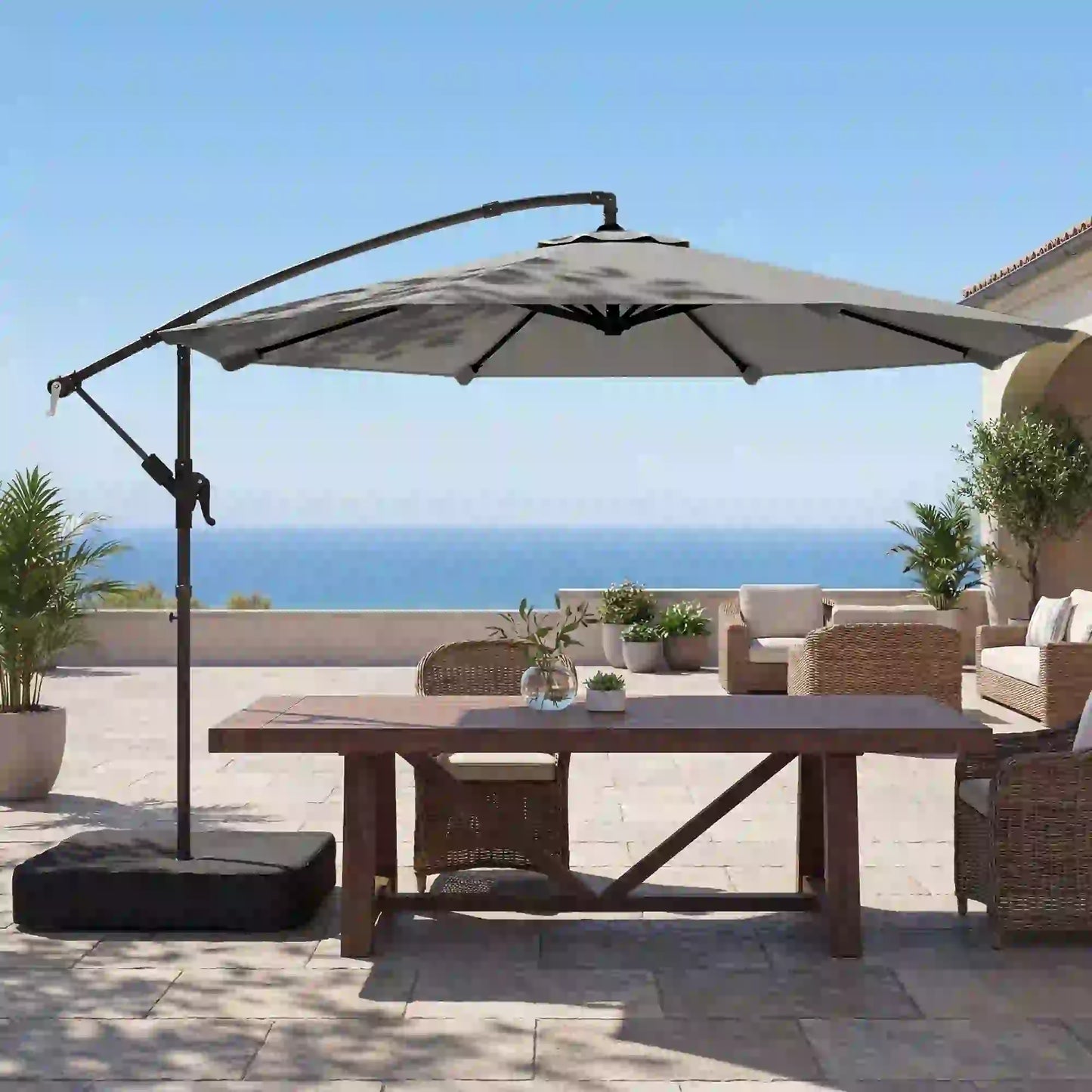 9.6 ft Offset Patio Umbrella, With Sandbag And 360° Rotation, Grey Offset Cantilever Umbrellas at Gallery Canada