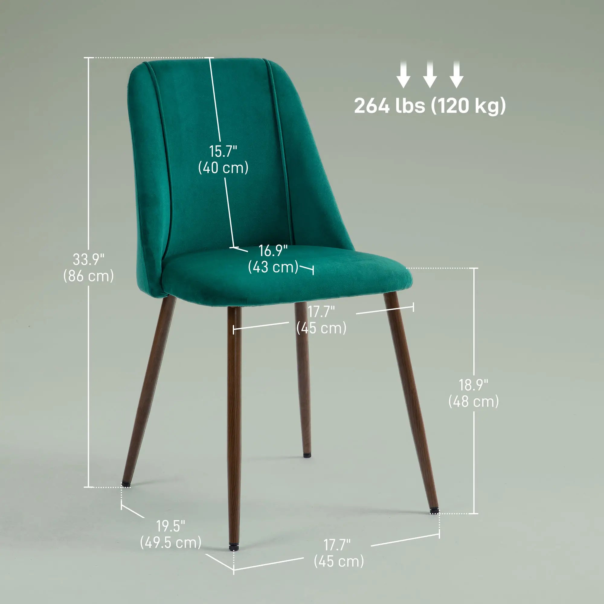 Upholstered Dining Chairs Set of 4, Velvet, Wood-Grain Steel Leg, Green Bar Stools at Gallery Canada