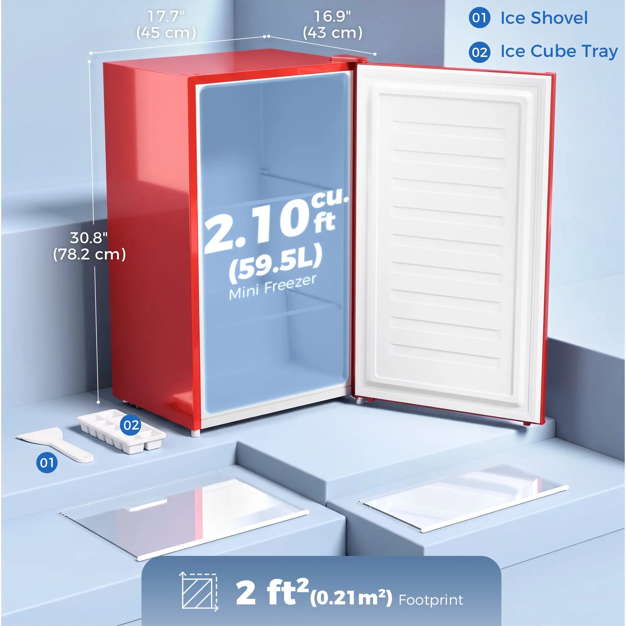 Upright Freezer 2.1 Cubic Feet, Reversible Door, 2 Shelves, Red Small Kitchen Appliances at Gallery Canada