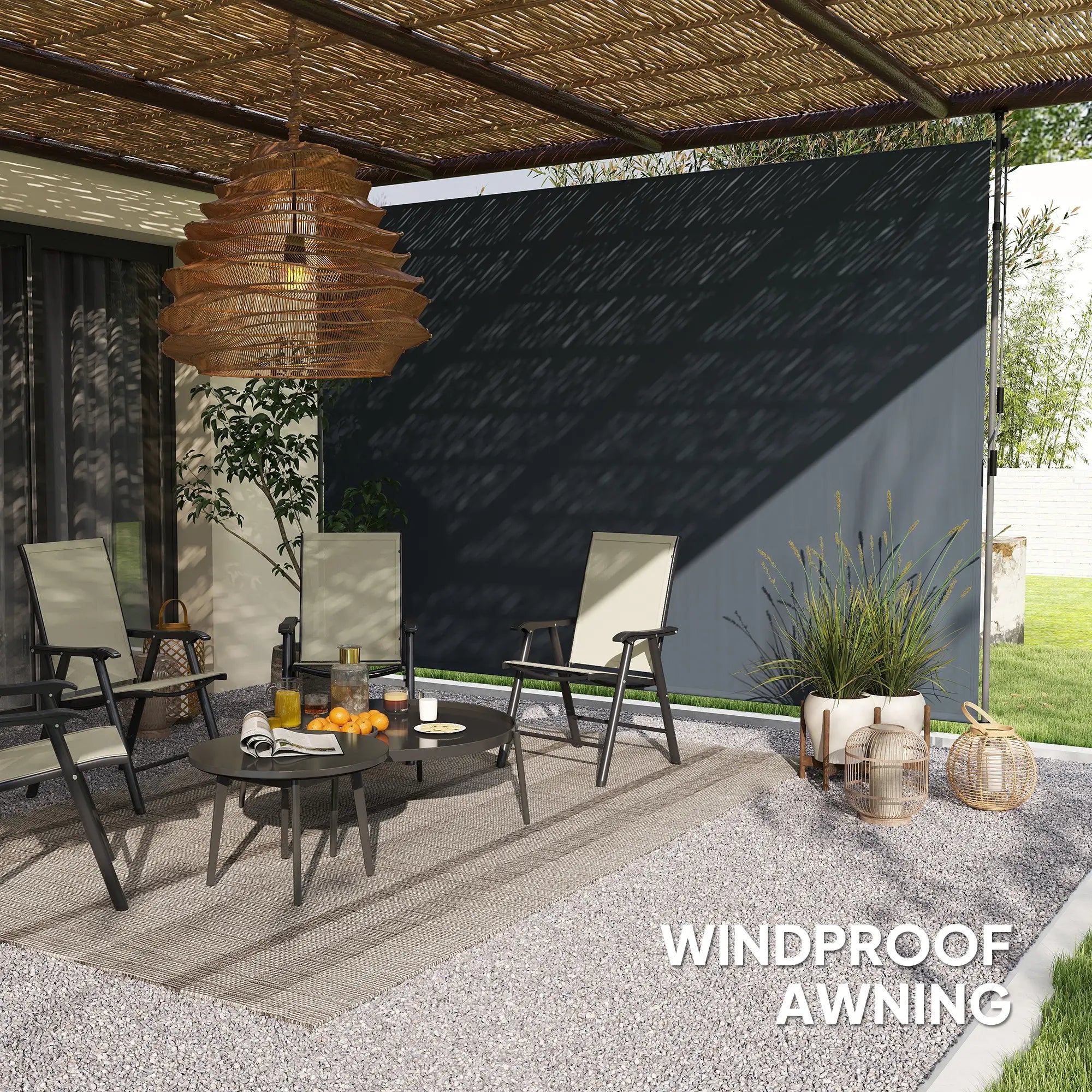 11.5' x 10' Manual Retractable Patio Awning, UPF30+ Water-Resistant, Dark Grey Patio Awnings at Gallery Canada