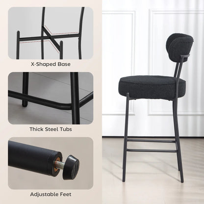 Set of 2 Upholstered Bar Stools with Backrest, Footrest, Black Bar Stools at Gallery Canada