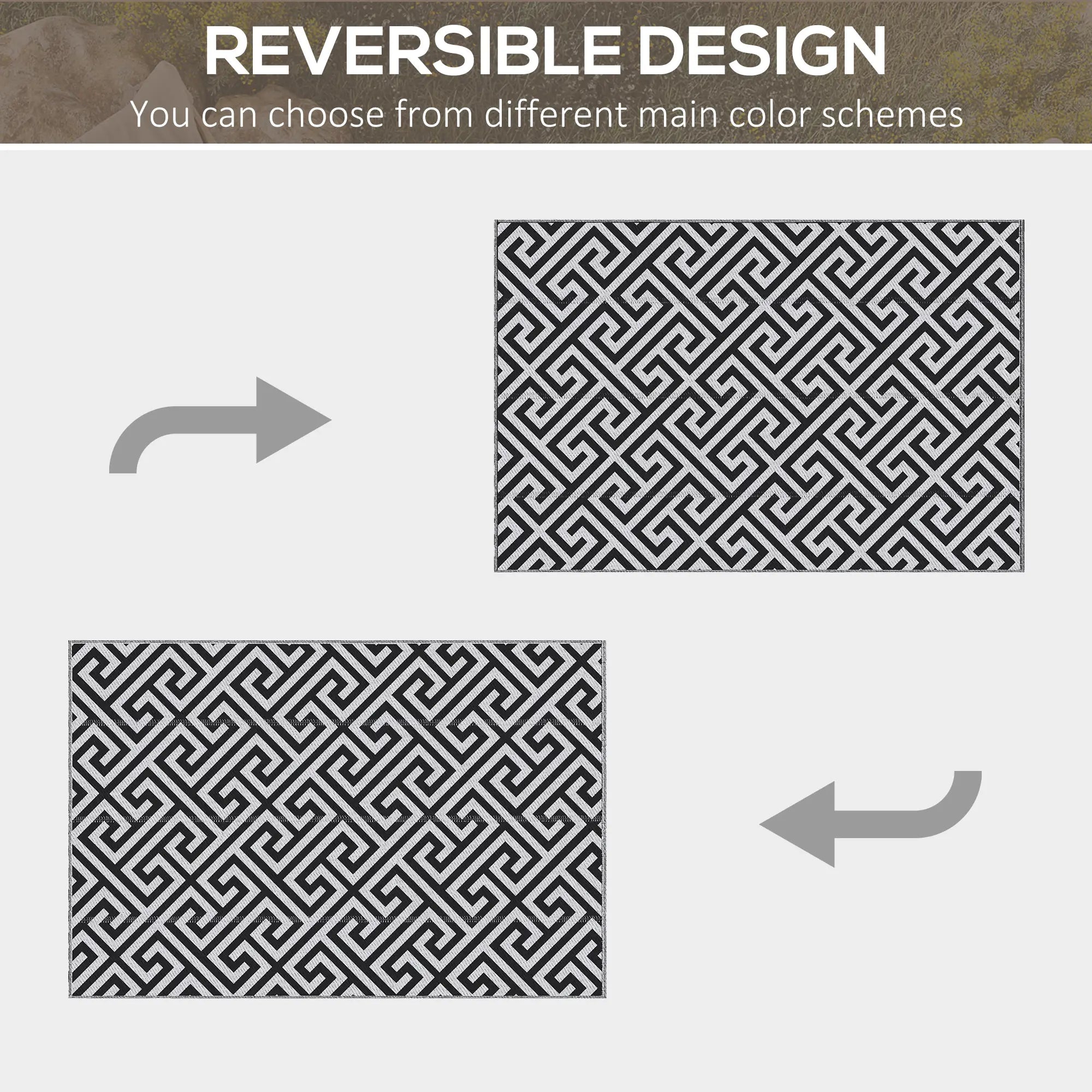 Reversible Outdoor RV Rug, Patio Floor Mat, 5' x 8', Black & White Garden Decor at Gallery Canada