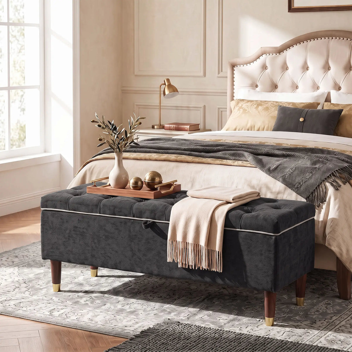 Upholstered Storage Ottoman Bench, 264 LBS Capacity, Dark Grey Storage Ottomans & Benches at Gallery Canada
