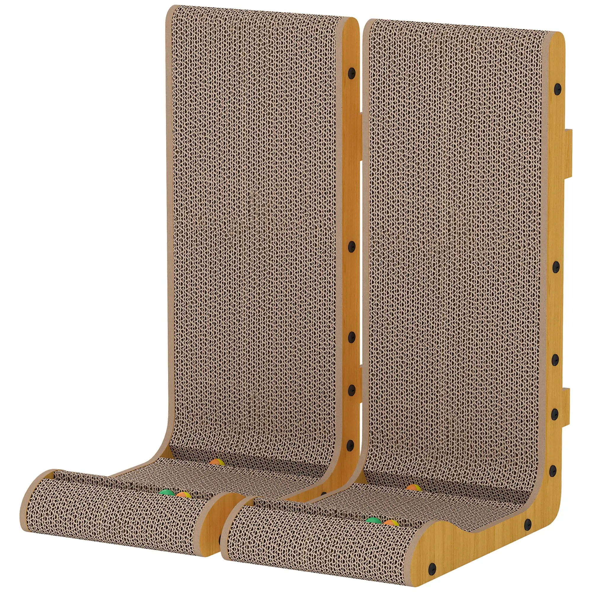 2PCS L-Shape Cat Scratching Board With 3 Toy Balls, Catnip, Black Cat Posts Natural, Brown at Gallery Canada