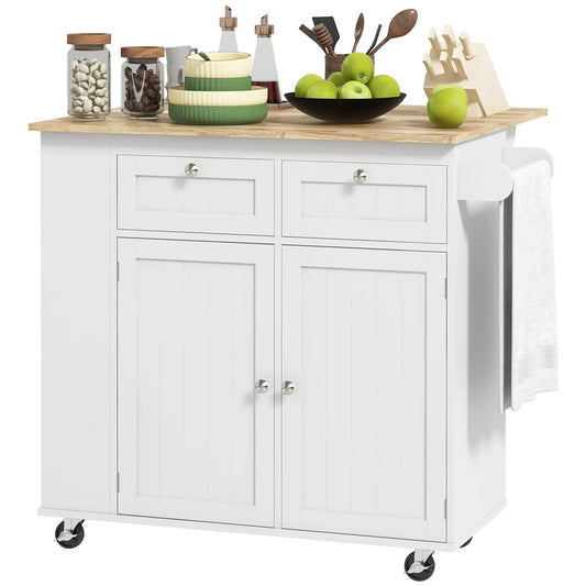 Kitchen Island with Power Outlet, Drop Leaf, 2 Drawers, White Kitchen Islands & Kitchen Carts White at Gallery Canada