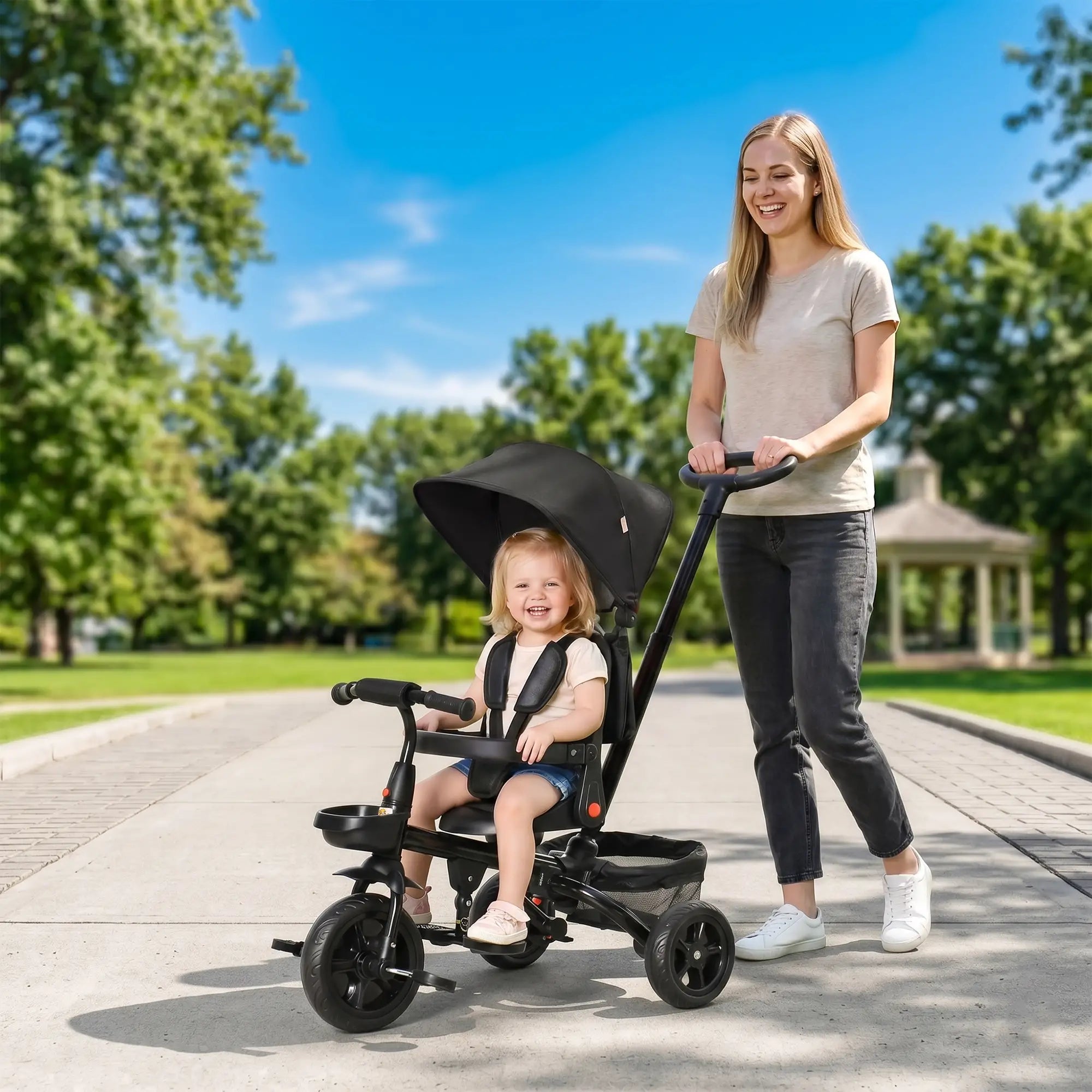 Toddler Tricycle, 4 in 1 Kids Trike, Adjustable Seat, Removable Handle, Black Tricycles for Kids at Gallery Canada