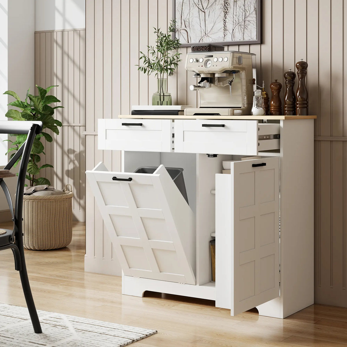 7 Gallon Tilt Out Garbage Cabinet, Kitchen Island, 2 Drawers, White Bar Cabinets at Gallery Canada