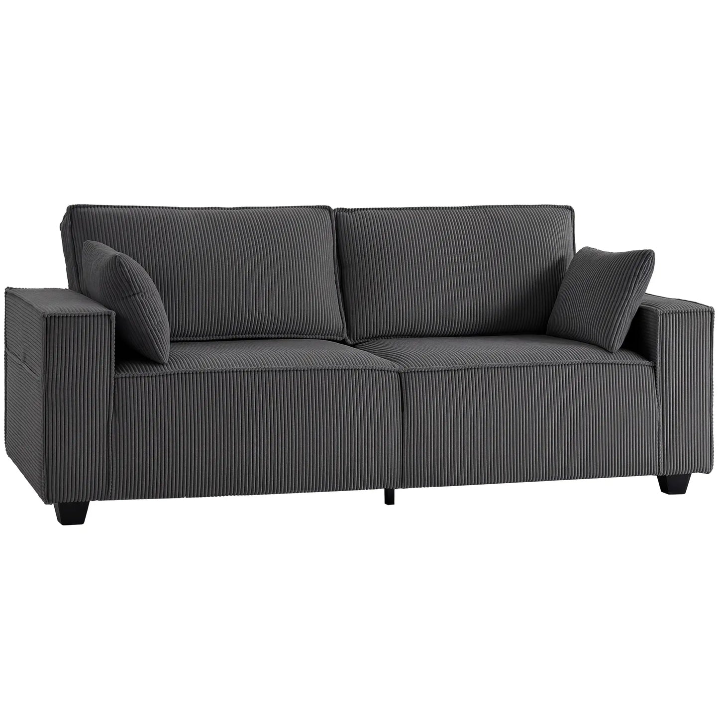 86" 3 Seater Sofa, Modern Corduroy Couch, Dark Grey 3-Seater Sofas Dark Grey at Gallery Canada