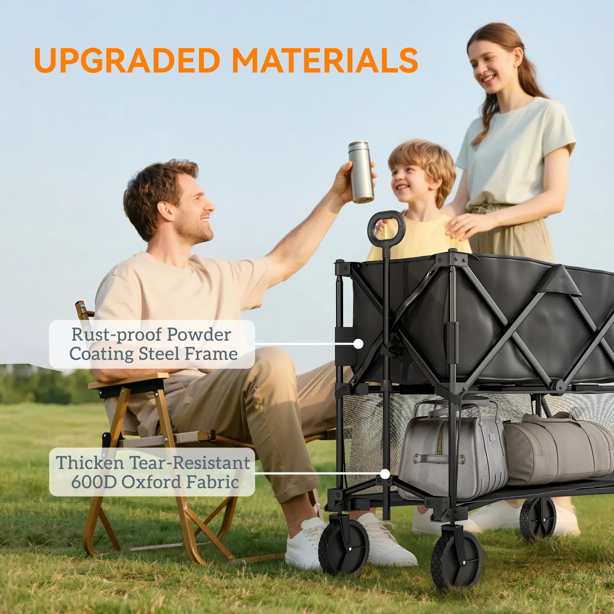 Double Decker Folding Wagon Cart, 450LBS & 350L Capacity, Collapsible Garden Cart Folding Garden Carts at Gallery Canada