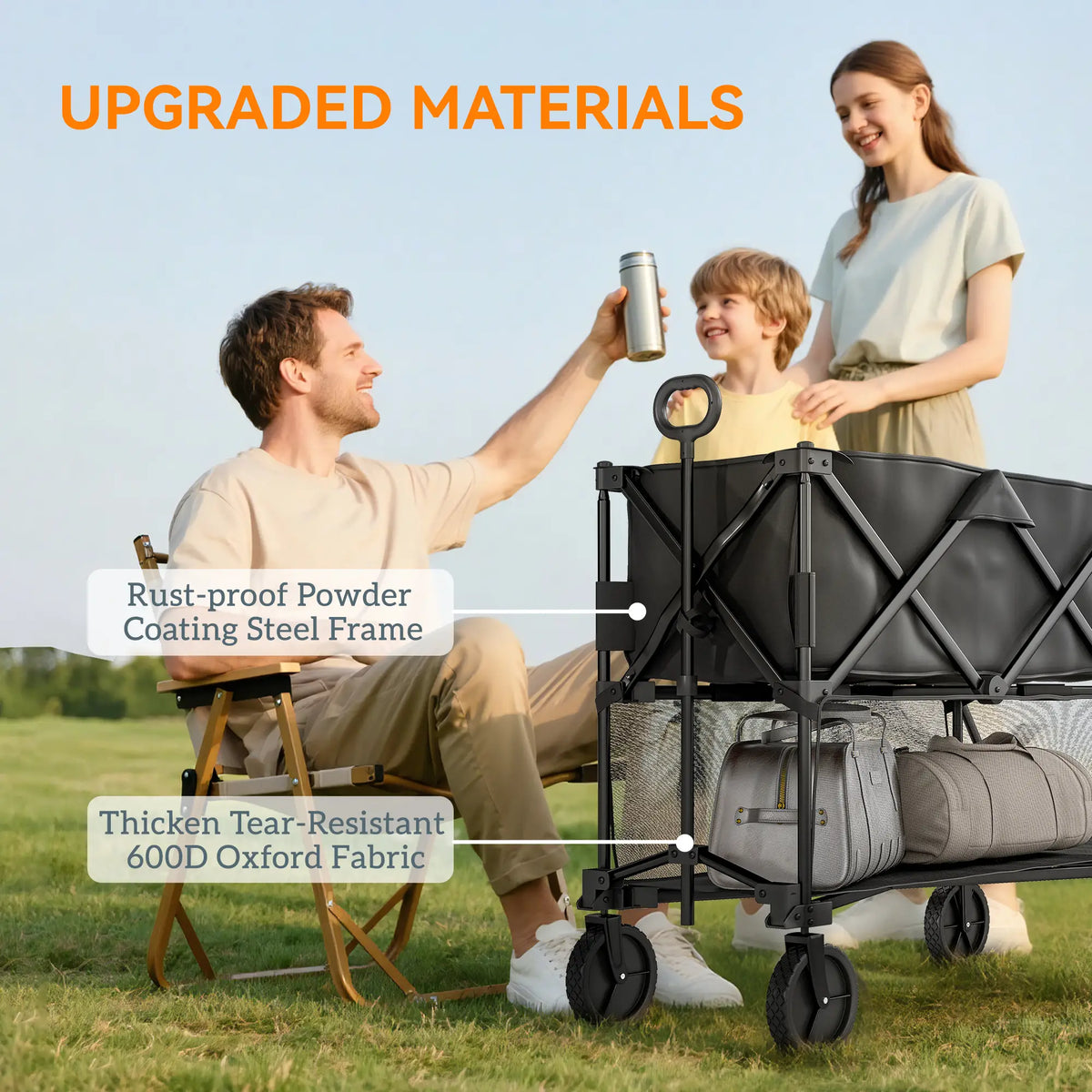 Double Decker Folding Wagon Cart, 450LBS & 350L Capacity, Collapsible Garden Cart Folding Garden Carts at Gallery Canada