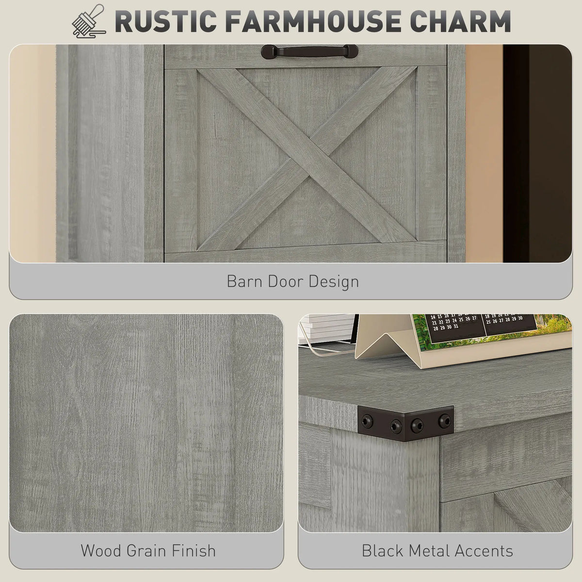 Vertical Filing Cabinet, 2 Drawers, Rustic Farmhouse, A4 Letter Size, Stone Grey Office Cabinets & Cupboards at Gallery Canada