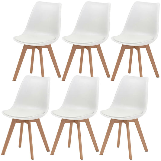 Rubber Wood Dining Table Chairs Set, 6 Chairs, PU Leather Cushion Dining Chairs White, Natural at Gallery Canada