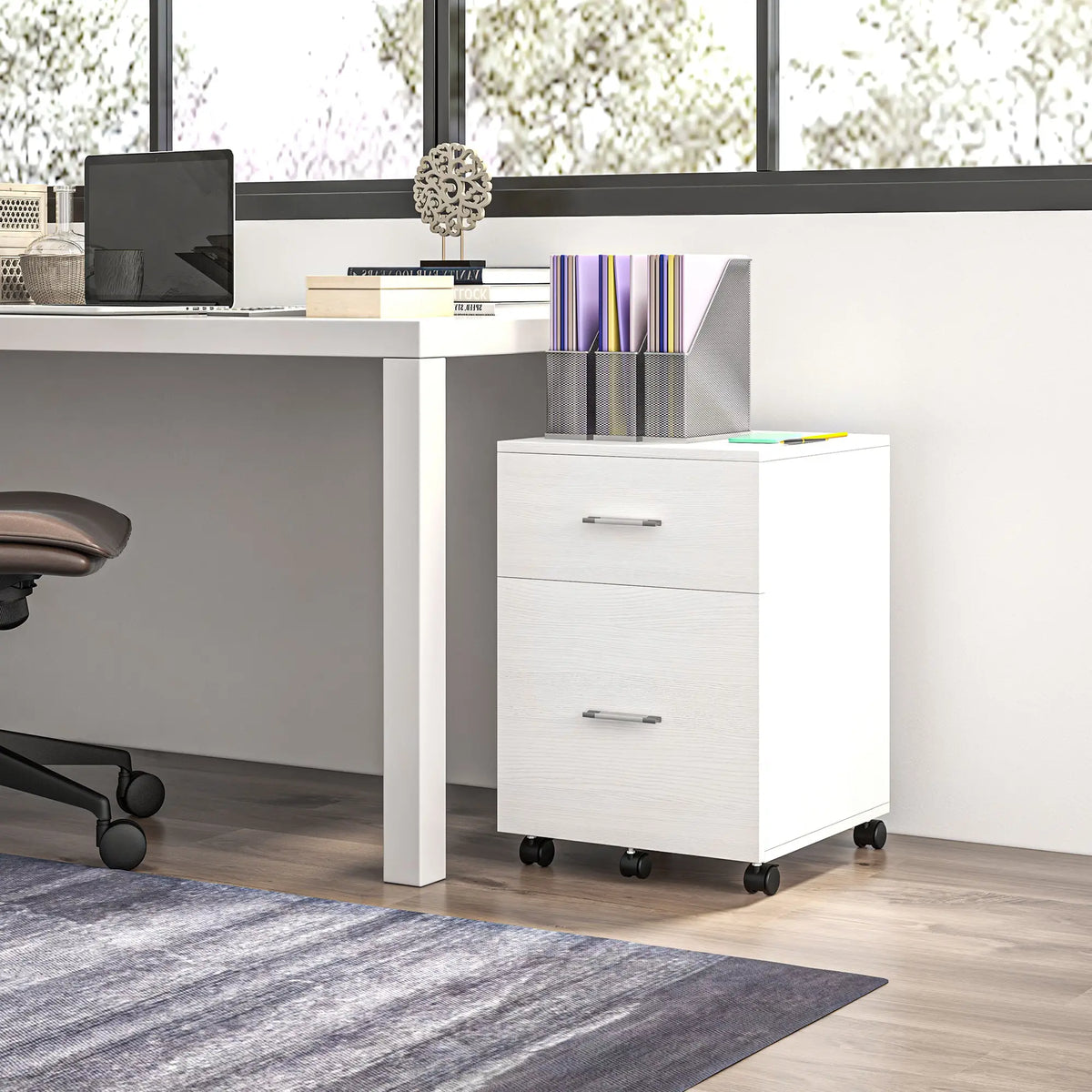 Mobile Vertical File Cabinet, 2 Drawers with Wheels, Letter or A4 Size, White Office Cabinets & Cupboards at Gallery Canada
