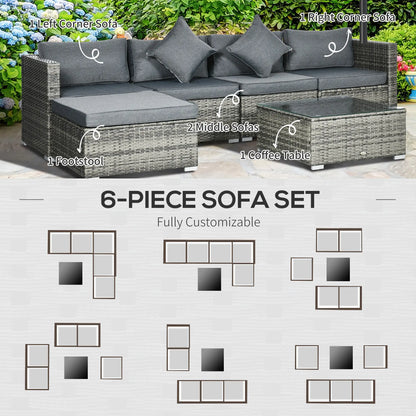 6-Piece Patio Rattan Sofa Set with Cushions, Grey Glass Table, Grey Patio Furniture Sets at Gallery Canada