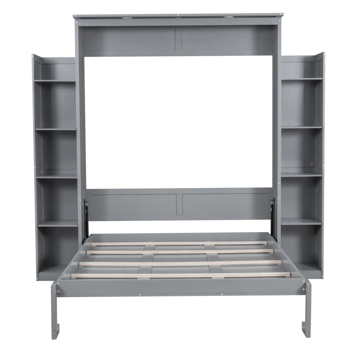 Murphy Bed with Shelves, LED Lights, 97.5" L x 84.5" W x 88.5" H, Grey Bed Frames Grey at Gallery Canada