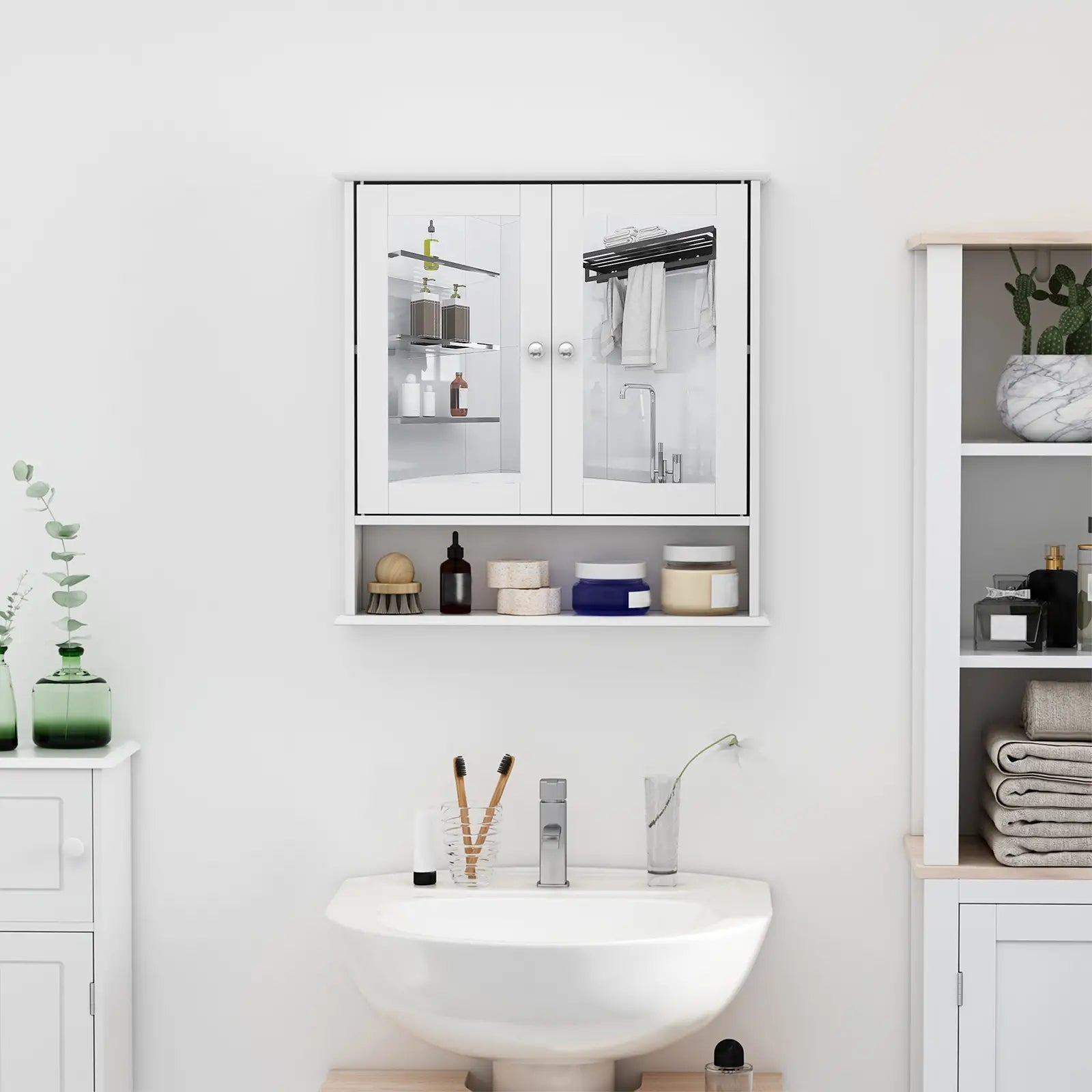 Wall-Mounted Medicine Cabinet, Double Doors, Adjustable Shelf, White Mirror Medicine Cabinets at Gallery Canada