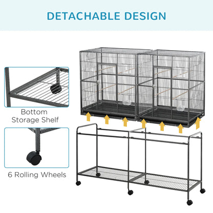 64" Extra Large Bird Cage, Rolling Metal Parrot Cage, 62.8" x 18.9" x 64.2" Bird Cages at Gallery Canada