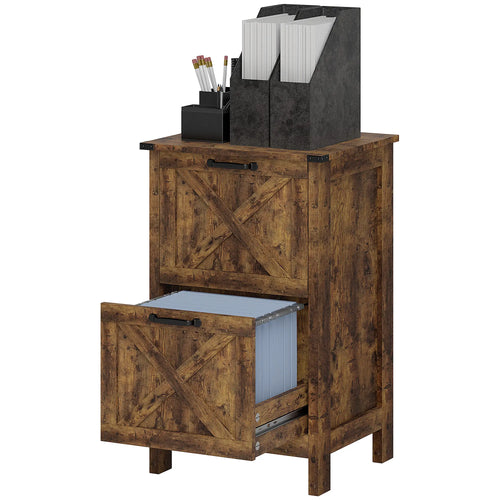 Vertical 2-Drawer Filing Cabinet, A4 Letter Size, Rustic Brown