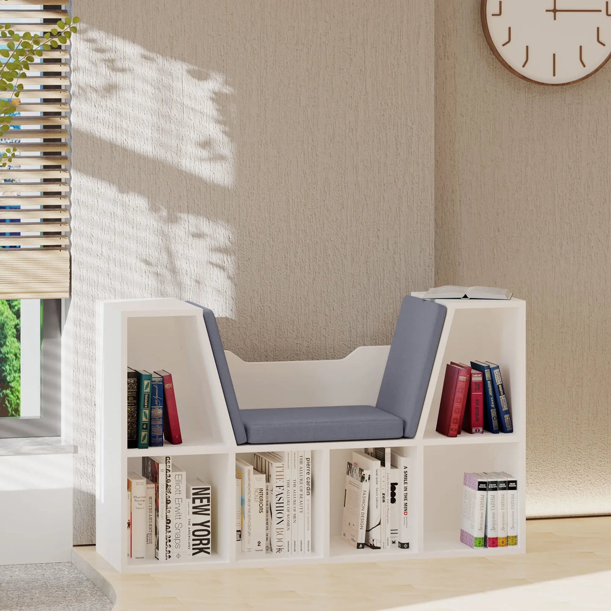 6-Cubby Bookcase with Seat Cushion, Cube Storage Shelf, Grey Small Bookshelves at Gallery Canada