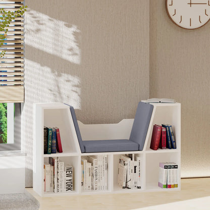 6-Cubby Bookcase with Seat Cushion, Cube Storage Shelf, Grey Small Bookshelves at Gallery Canada