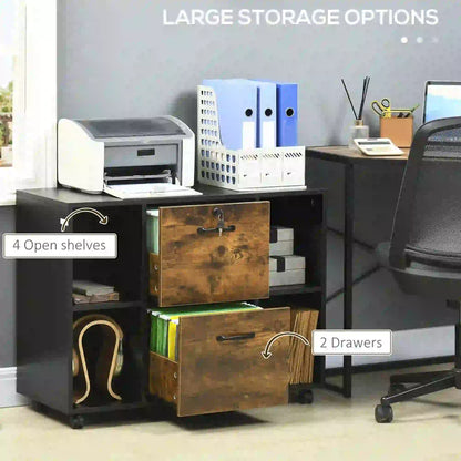 Lateral Filing Cabinet with Wheels, Lockable Drawer, Open Shelves, Rustic Brown Office Cabinets & Cupboards at Gallery Canada