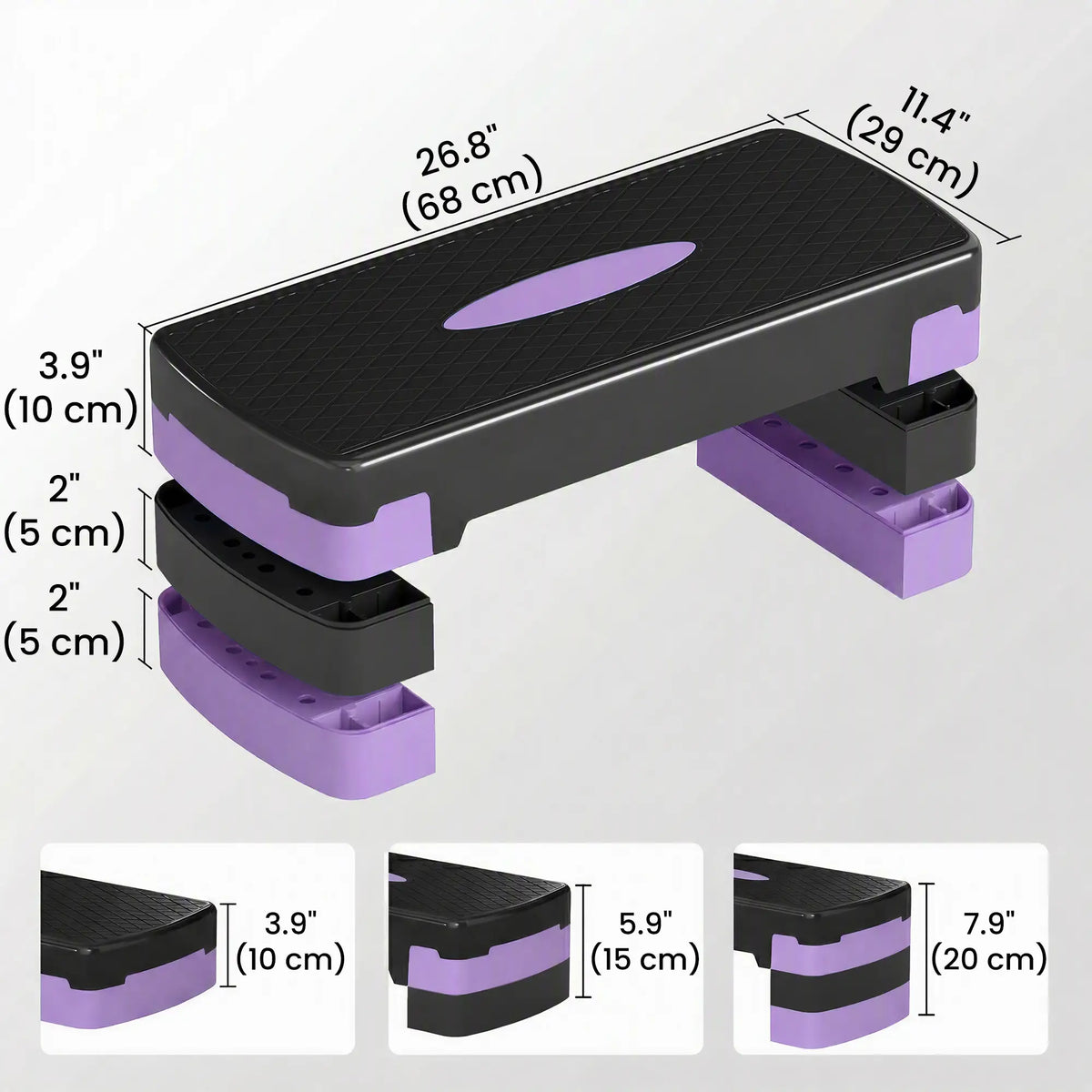 Aerobic Exercise Step Platform, 4"/6"/8" Adjustable Aerobic Stepper with Risers, Workout Stepper for Home Gym, Purple Aerobic Equipment at Gallery Canada