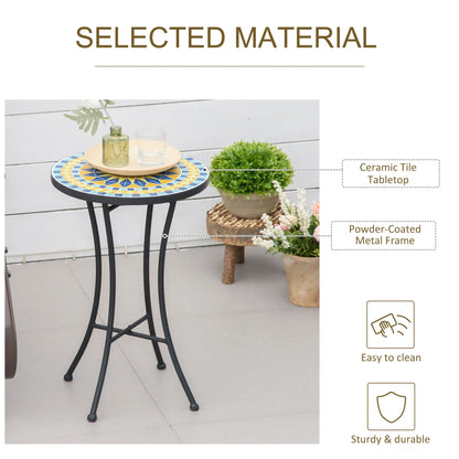Mosaic Patio Table, Round Coffee Table, Metal Frame, Yellow Patio Side Tables at Gallery Canada