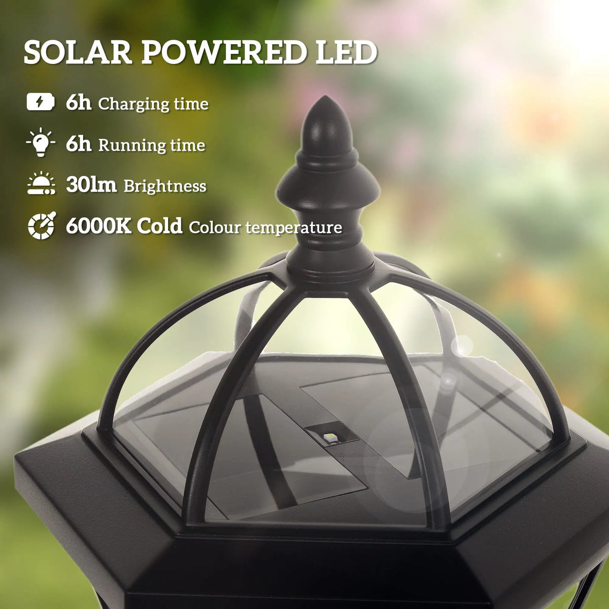 2 Piece LED Solar Garden Lights, Auto Switch, Water-Resist, 6 Hours, Black Solar Post Lamps at Gallery Canada