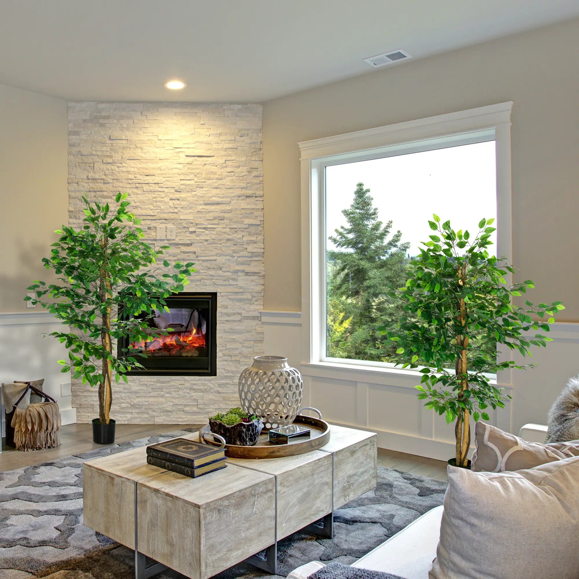 Set Of 2 5ft Artificial Ficus Trees, Indoor Fake Plants With Pot Artificial Trees at Gallery Canada