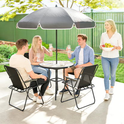 6 Piece Patio Dining Set, Glass Table, Folding Chairs, Black Outdoor Dining Sets at Gallery Canada