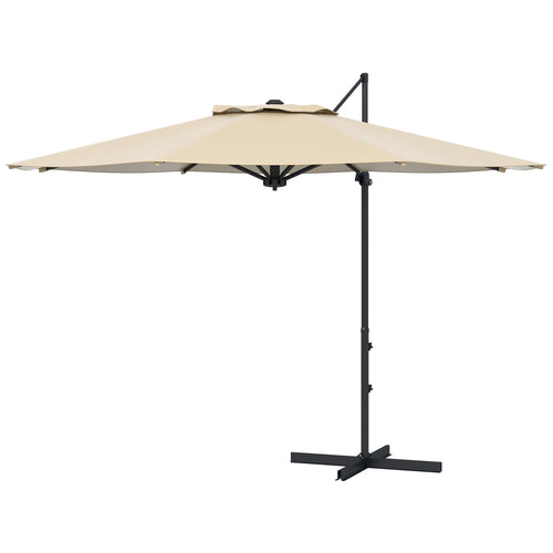 10 FT Cantilever Umbrella, Aluminum, 360° Rotation, Crank, Tilt, Khaki