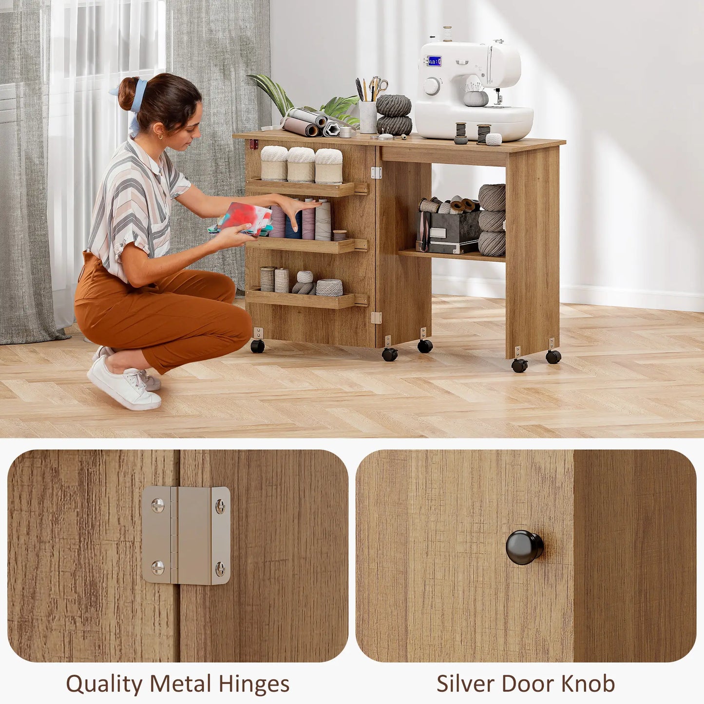 Sewing Machine Cabinet, Folding Table with Storage, Brown Storage Cabinets at Gallery Canada