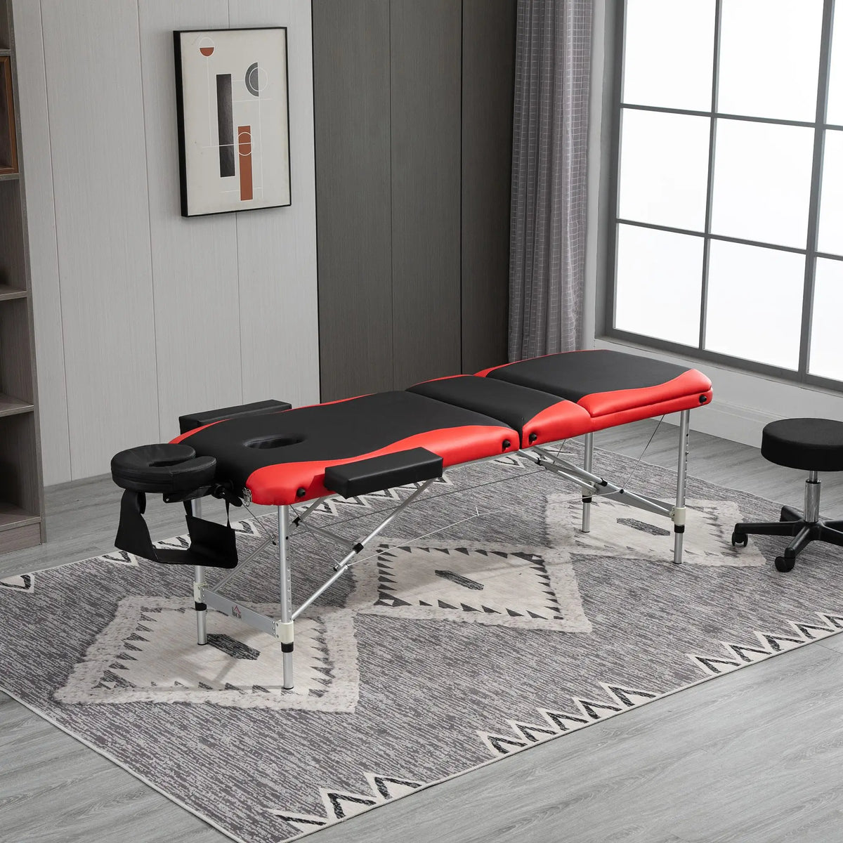 85" Foldable Massage Table, 3 Section, Salon Spa Facial Couch Bed, Black/Red Portable Massage Tables at Gallery Canada