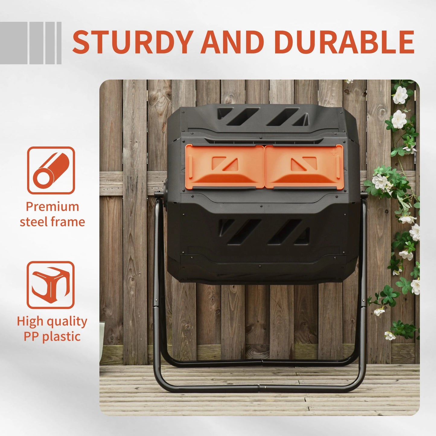 Dual Chamber Compost Bin, 43 Gallon, 360° Rotating, Orange Outdoor Compost Bin at Gallery Canada