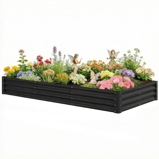 8 x 4 x 1ft Galvanized Raised Garden Bed, Reinforced Planter Box, Black Galvanized Planter Boxes Black at Gallery Canada