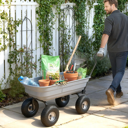 Steel Garden Cart, 10" Pneumatic Tires, 551lbs Capacity, Grey Folding Garden Carts at Gallery Canada